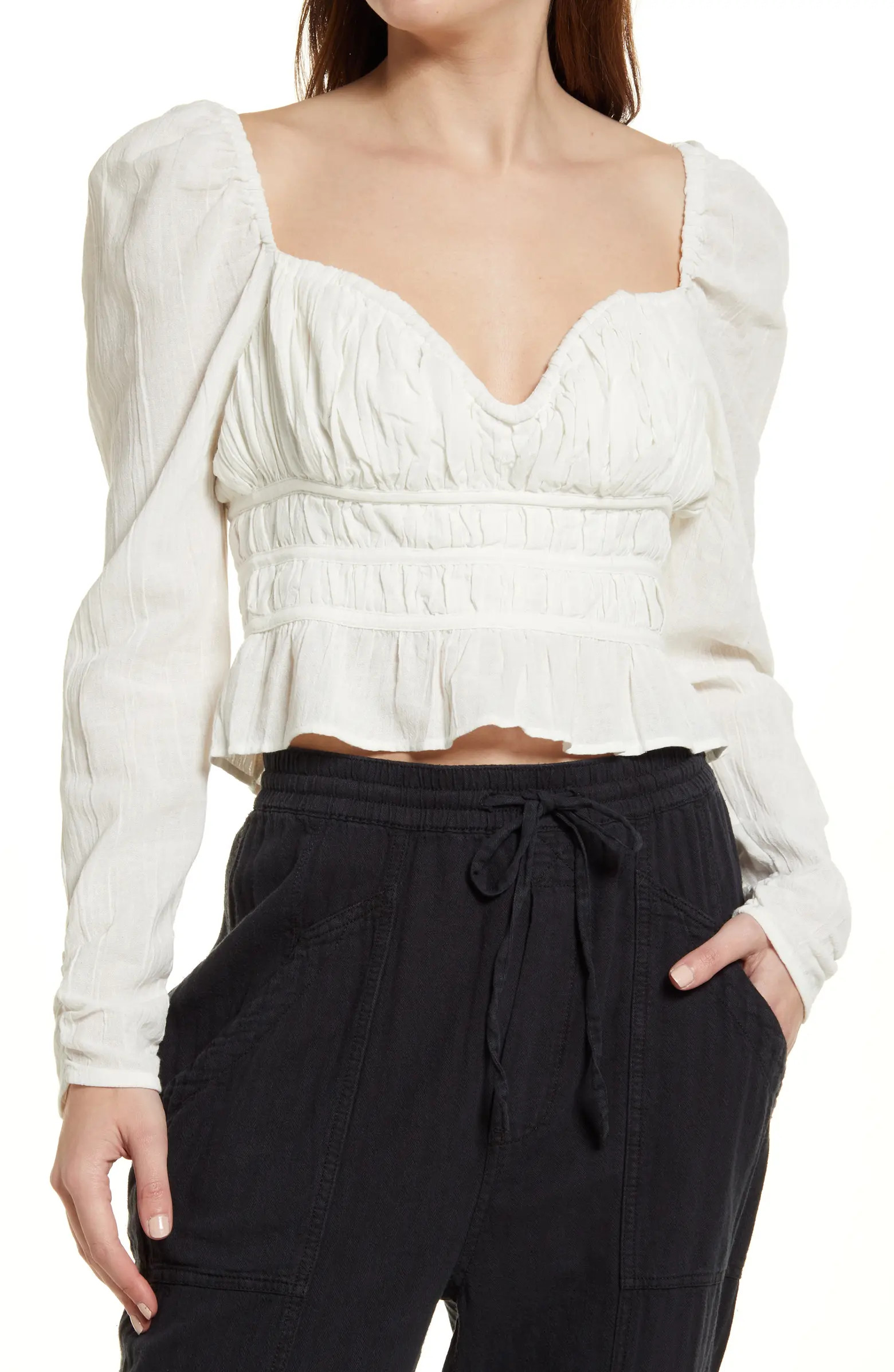 Chloe Smocked Tie Neck Cotton Top | Nordstrom