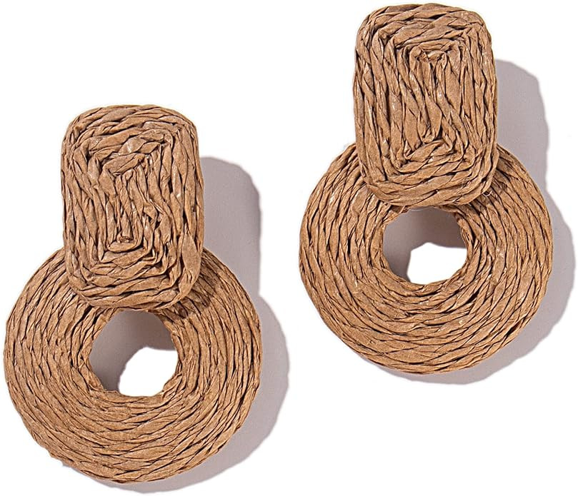Statement Raffia Earrings Cute Boho Earrings Rattan Dangle Earrings Handmade Straw Wrap Earrings ... | Amazon (US)