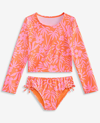 Breaking Waves Girls' 7-16 Tropical-Floral-Print Back-Cutout Swimsuit, 2-Piece Set - Macy's | Macy's