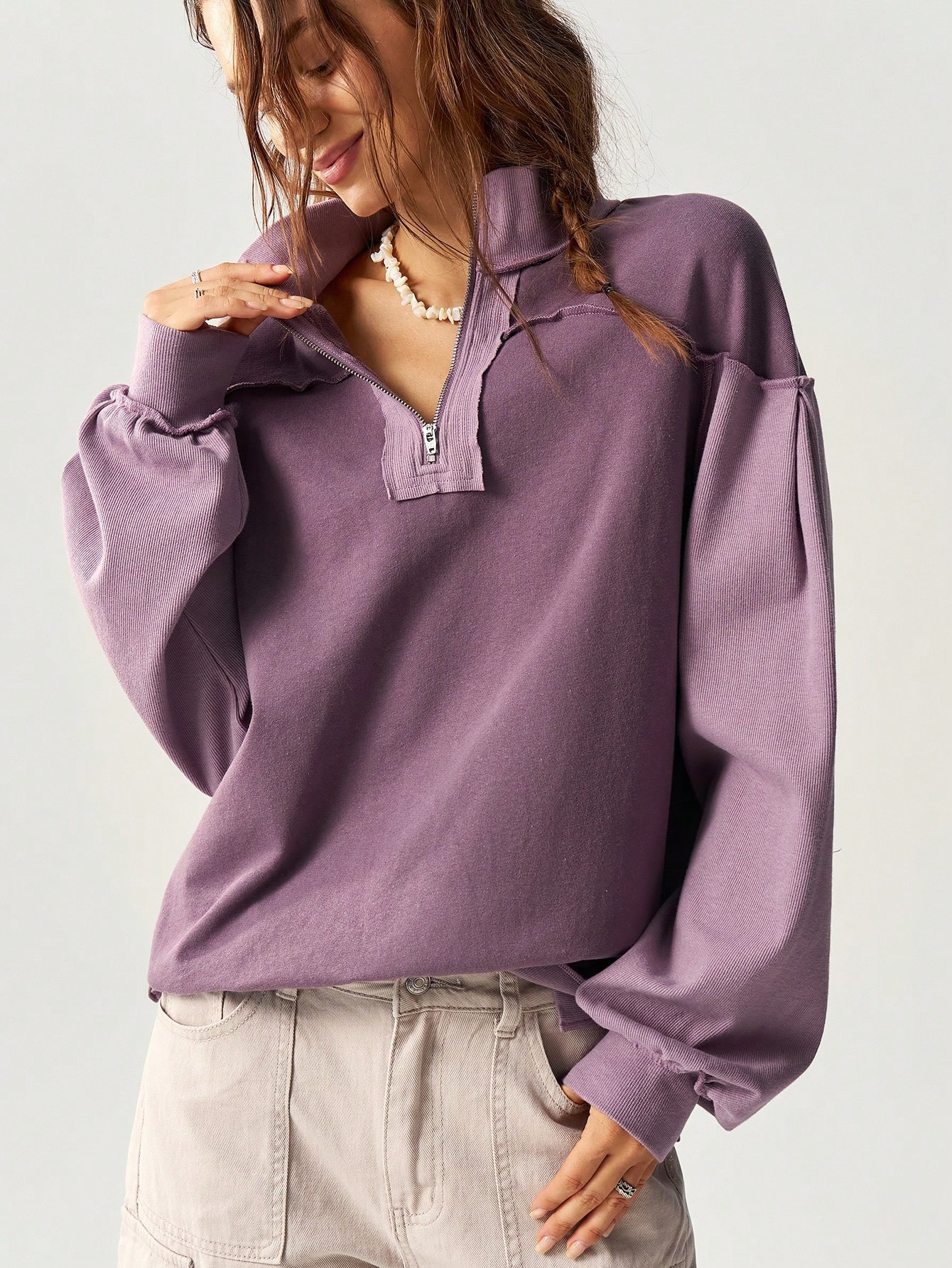 Bohemela Casual Solid Color Loose Dropped Shoulder Long Sleeve Open Front Knit Sweatshirt For Wom... | SHEIN