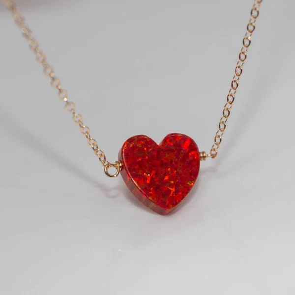 Confetti Opal Large Heart Necklace | Leslie Francesca Designs