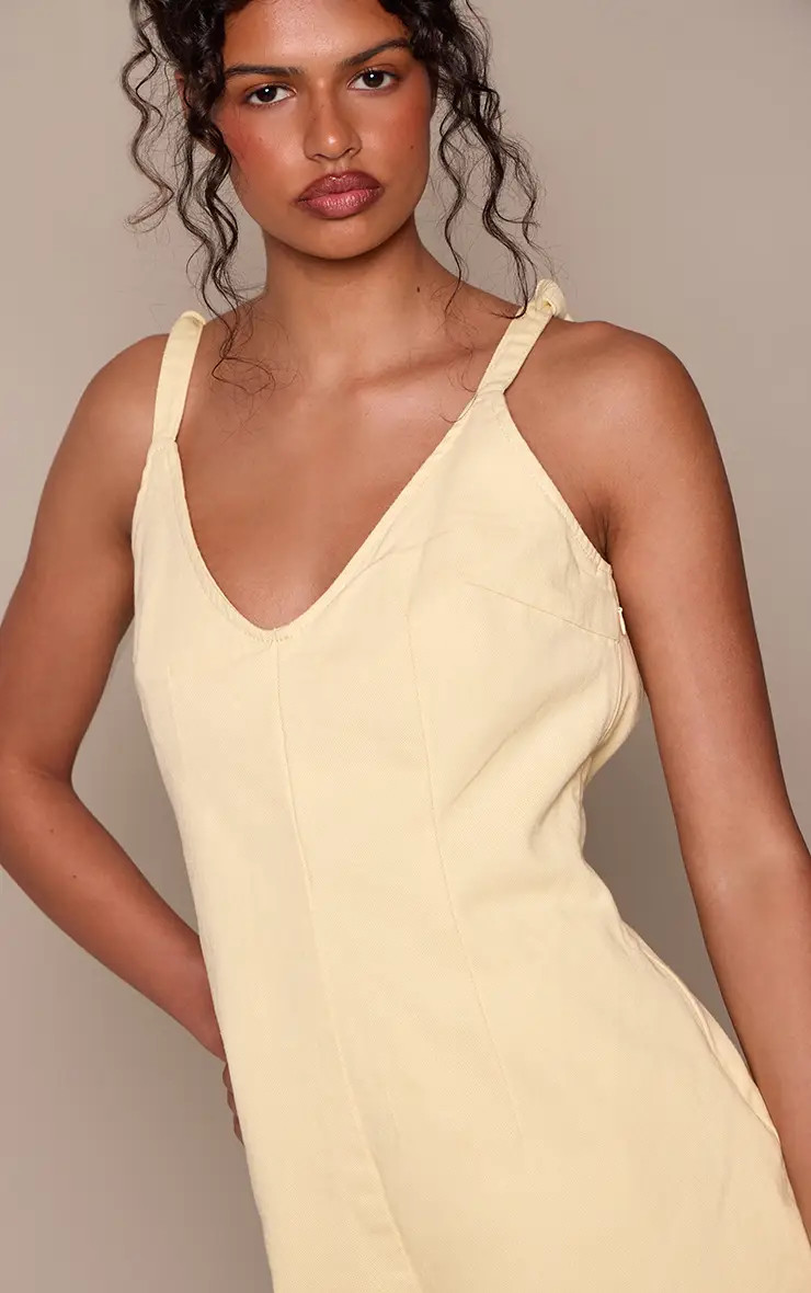 Lemon Knot Strap Denim Playsuit | PrettyLittleThing UK