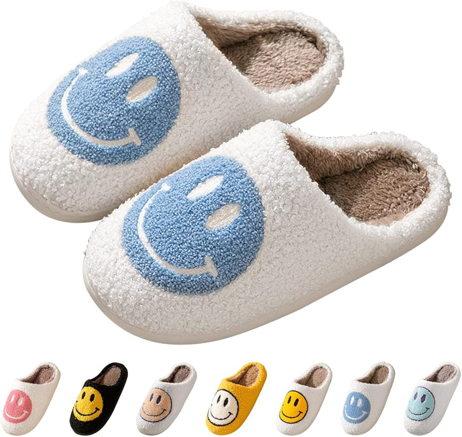 Bevaney Smile Face Slippers for Women - Soft Plush Retro Preppy Slip-on Comfortable Indoor/Outdoo... | Amazon (US)