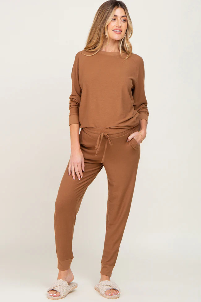 Camel Soft Knit Long Sleeve Maternity Set | PinkBlush Maternity