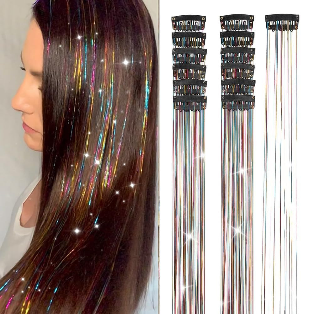 Hair Tinsel 12Pcs Clip in Rainbow Hair Accessories 20.5 Inch Fairy Hair Tinsel Kit for Women Girl... | Amazon (US)