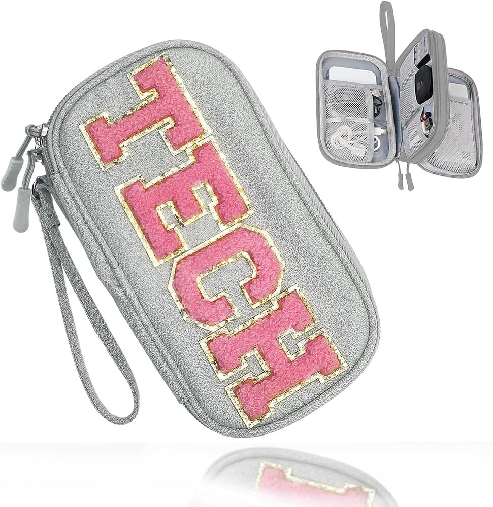 COSHAYSOO Electronics Accessories Organizer Bag with Chenille Letter Patch TECH for Women Travel ... | Amazon (US)