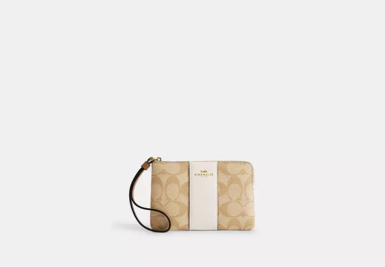 Corner Zip Wristlet In Signature Canvas With Stripe | Coach Outlet US