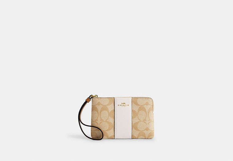Corner Zip Wristlet In Signature Canvas With Stripe | Coach Outlet