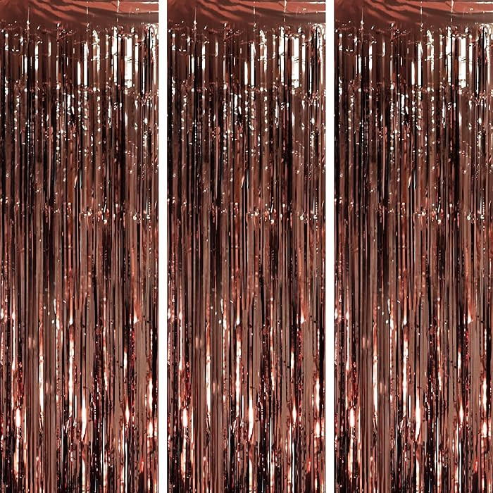 3 Pack 3.3 x 8.2 ft Brown Foil Fringe Backdrop Curtains, Tinsel Streamers Party Decorations, Frin... | Amazon (US)
