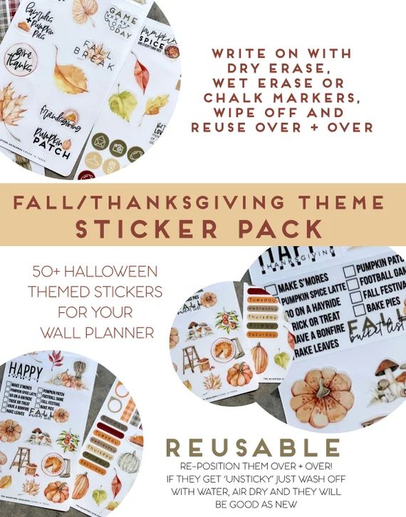 Reusable FALL Autumn Themed Stickers for Clear Acrylic - Etsy | Etsy (US)