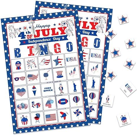 32 Players Fourth/4th of July Bingo Game Cards- Patriotic Party Supplies for Kids | Amazon (US)
