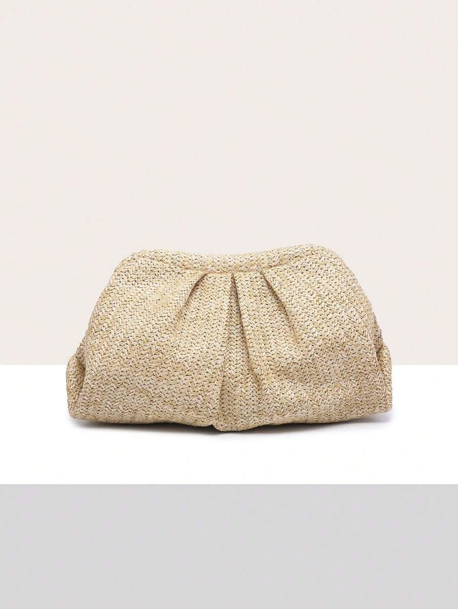 Cloud Shaped Woven Rattan Clutch Bag With Pleated Design | SHEIN