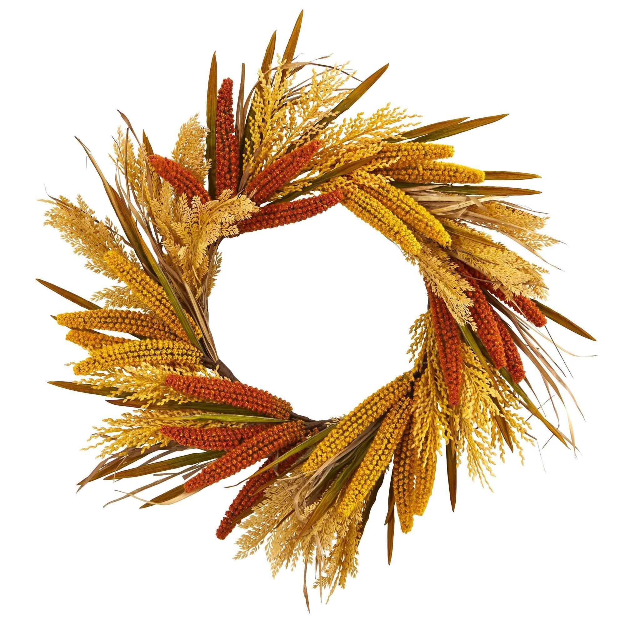 25” Sorghum Harvest Artificial Wreath | Nearly Natural | Nearly Natural