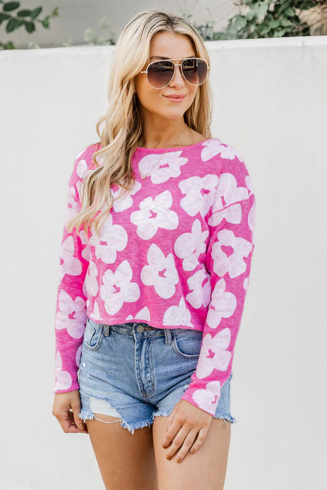 Hard To Focus Hot Pink Floral Sweater FINAL SALE | Pink Lily