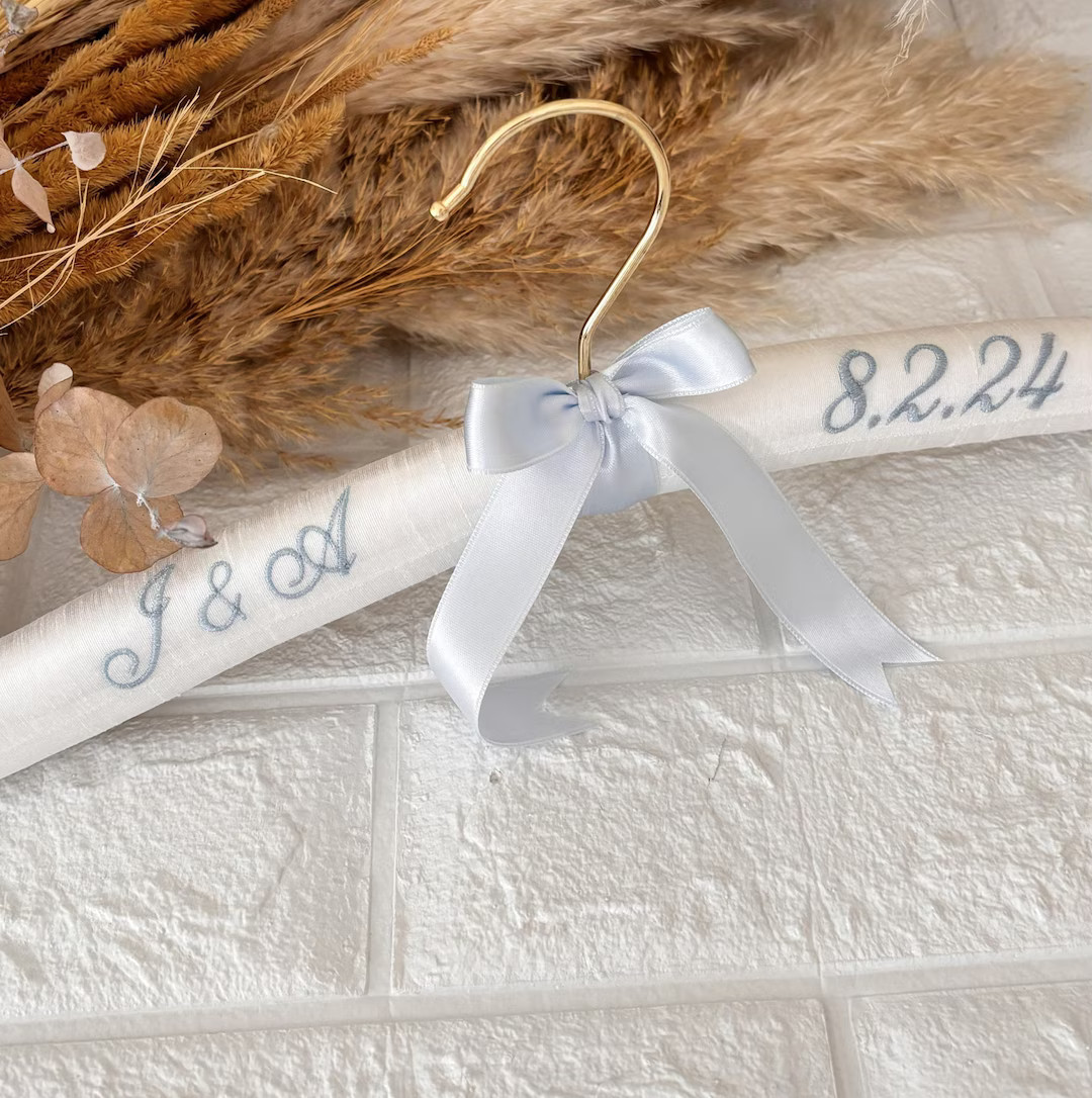 Something Blue Customizable Fabric Bridal Hanger With Embroidery,crystal Blue Monogrammed Bridal ... | Etsy (US)