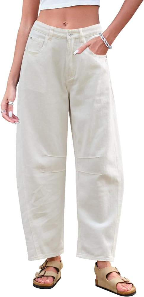 GREAIDEA Mid Rise Barrel Jeans for Women Wide Leg Mid Waist Cropped Denim Pants Y2k Baggy Boyfrie... | Amazon (US)
