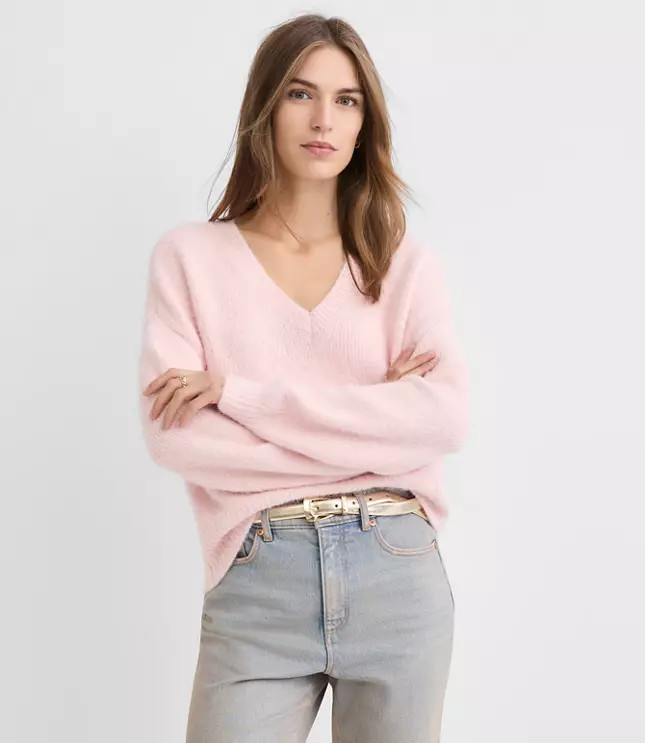 Ribtrim Relaxed V-Neck Sweater | LOFT