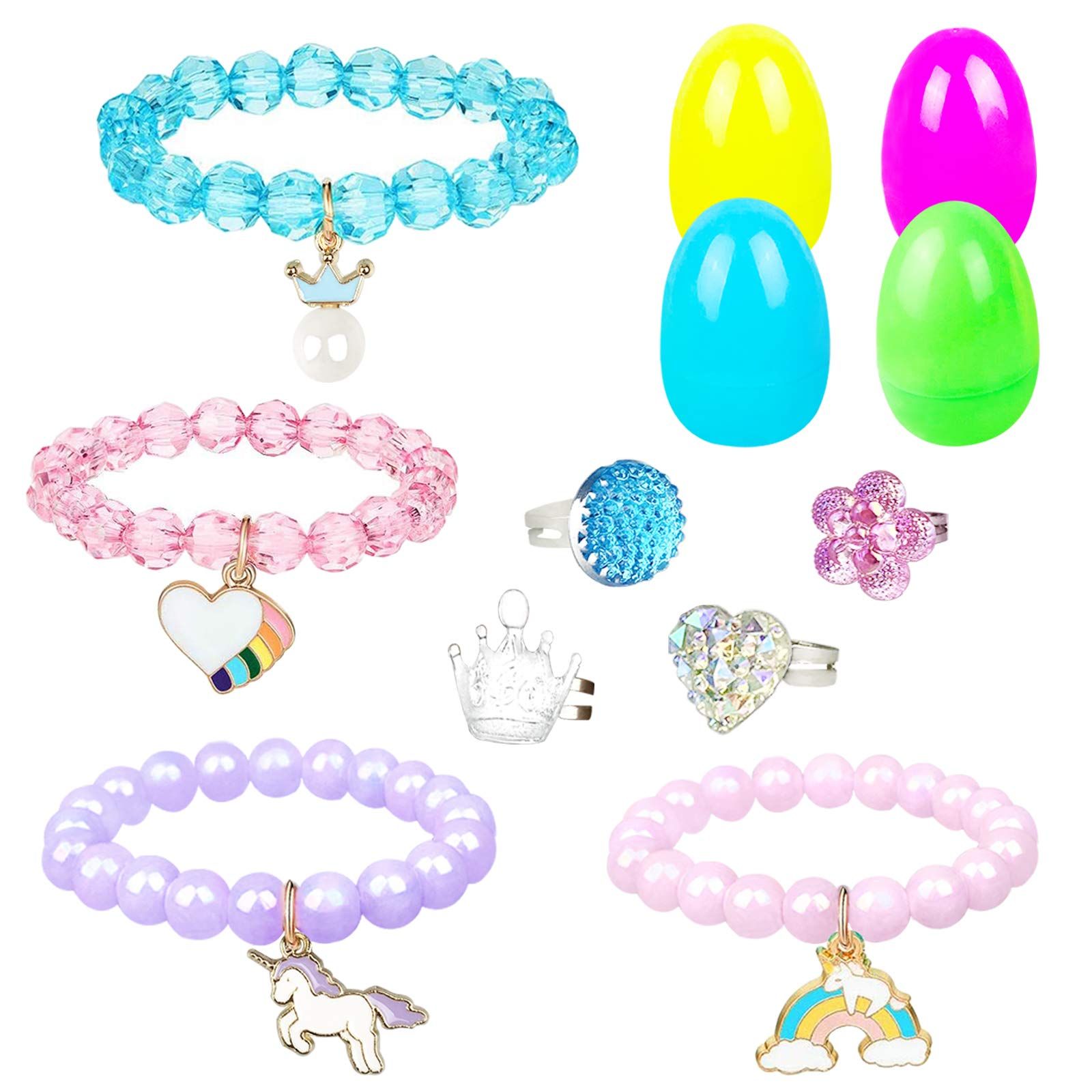 Easter Eggs Easter Basket Stuffers Fillers Filled 4 Pack Eggs with Colorful Bracelet Girls Inside, C | Amazon (US)