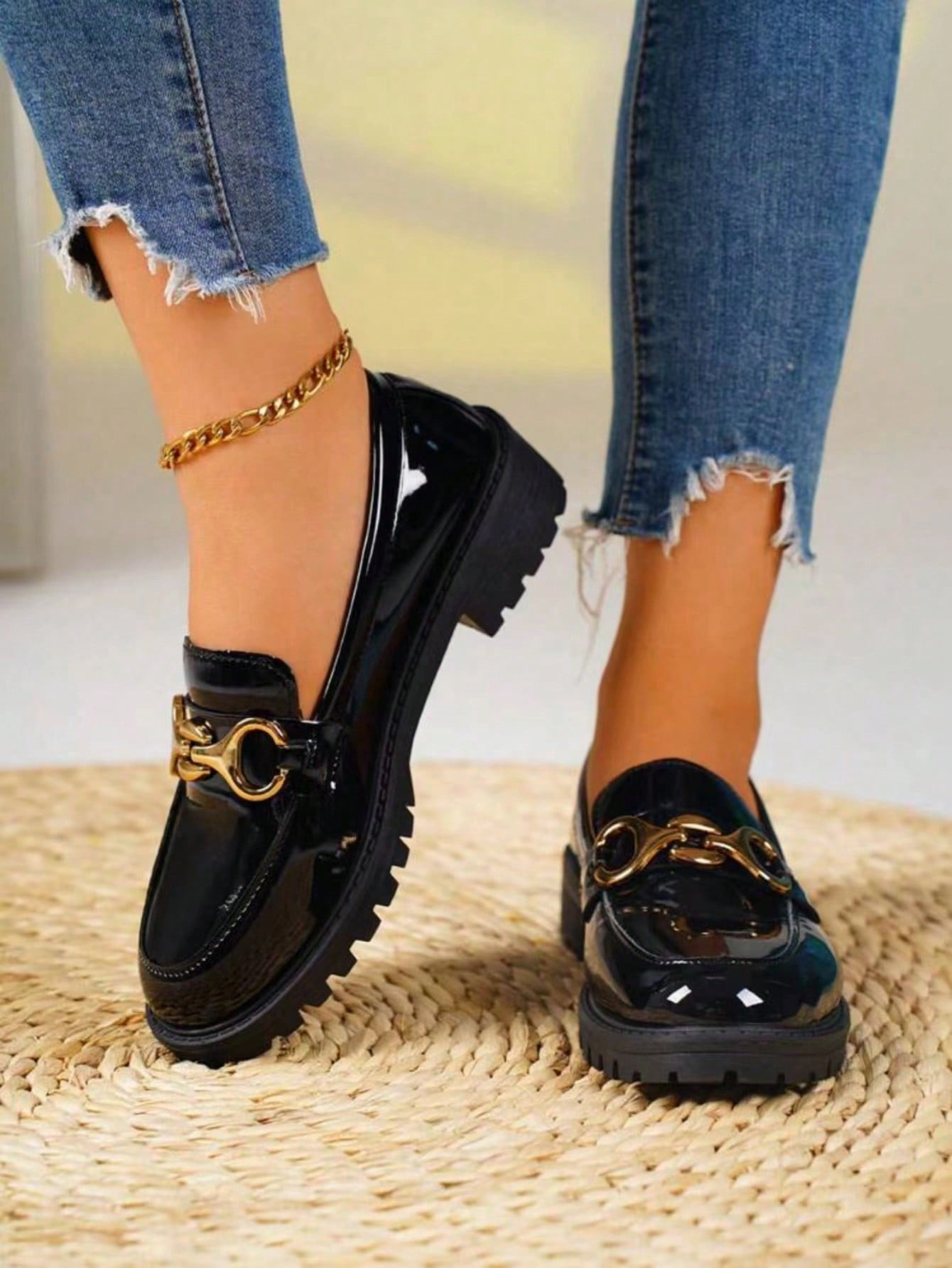 Thick Sole Platform Loafers Wedge Oxford Shoes Women Pointed Toe Lace Up Low Heel Casual Metal Bu... | SHEIN