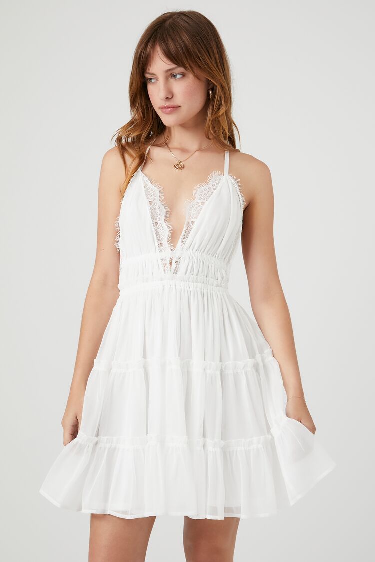 Plunging Tiered Tie-Back Mini Dress | Forever 21 (US)