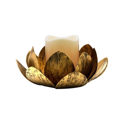 LumaBase Gold Lotus Metal Candleholder with Battery-Operated LED Candle | Target