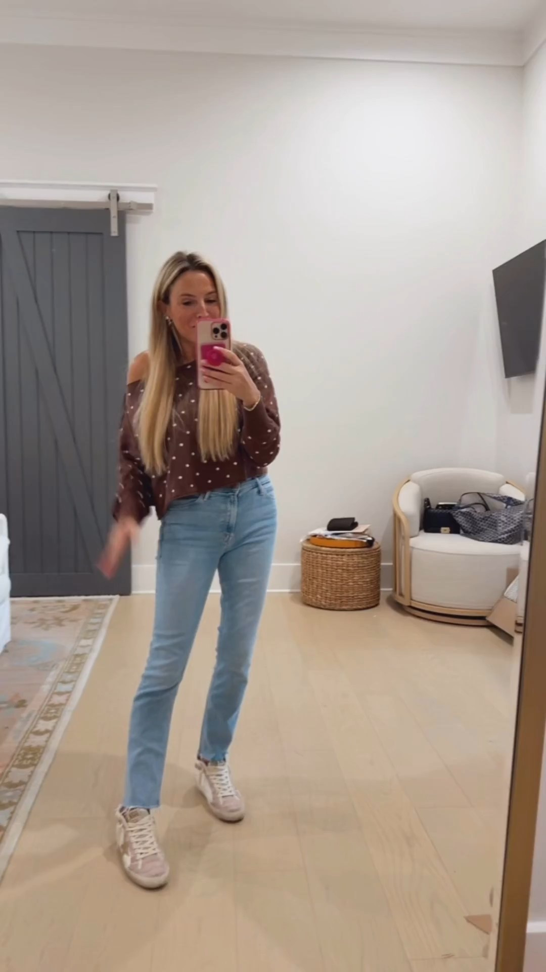 Cutest sweater and jeans combo. I love the polka dots! Wearing an xs. Jeans are a 24  



#LTKmomlife #LTKootd #LTKSeasonal