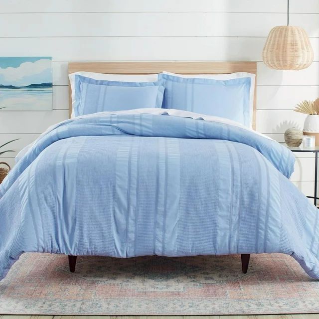 Better Homes & Gardens 3-Piece Blue Waffle Stripe Comforter Set, Adult Full/Queen | Walmart (US)