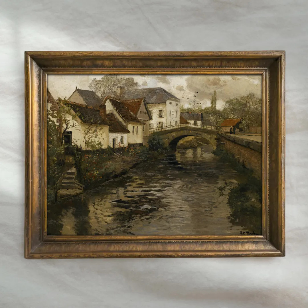 Vintage European Village Painting | Rustic Countryside River Landscape Art | Cottagecore Cityscap... | Etsy (US)