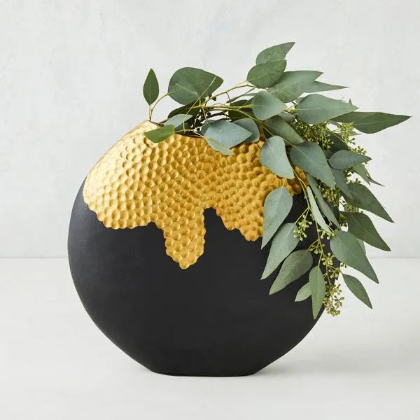 Noir Vase | Black Gold | Décor Vase | Z Gallerie | 13"W x 2.75"D x 12"H | Aluminum | Z Gallerie