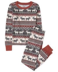 Unisex Kids Matching Family Thermal Reindeer Fairisle Snug Fit Cotton Pajamas | The Children's Place