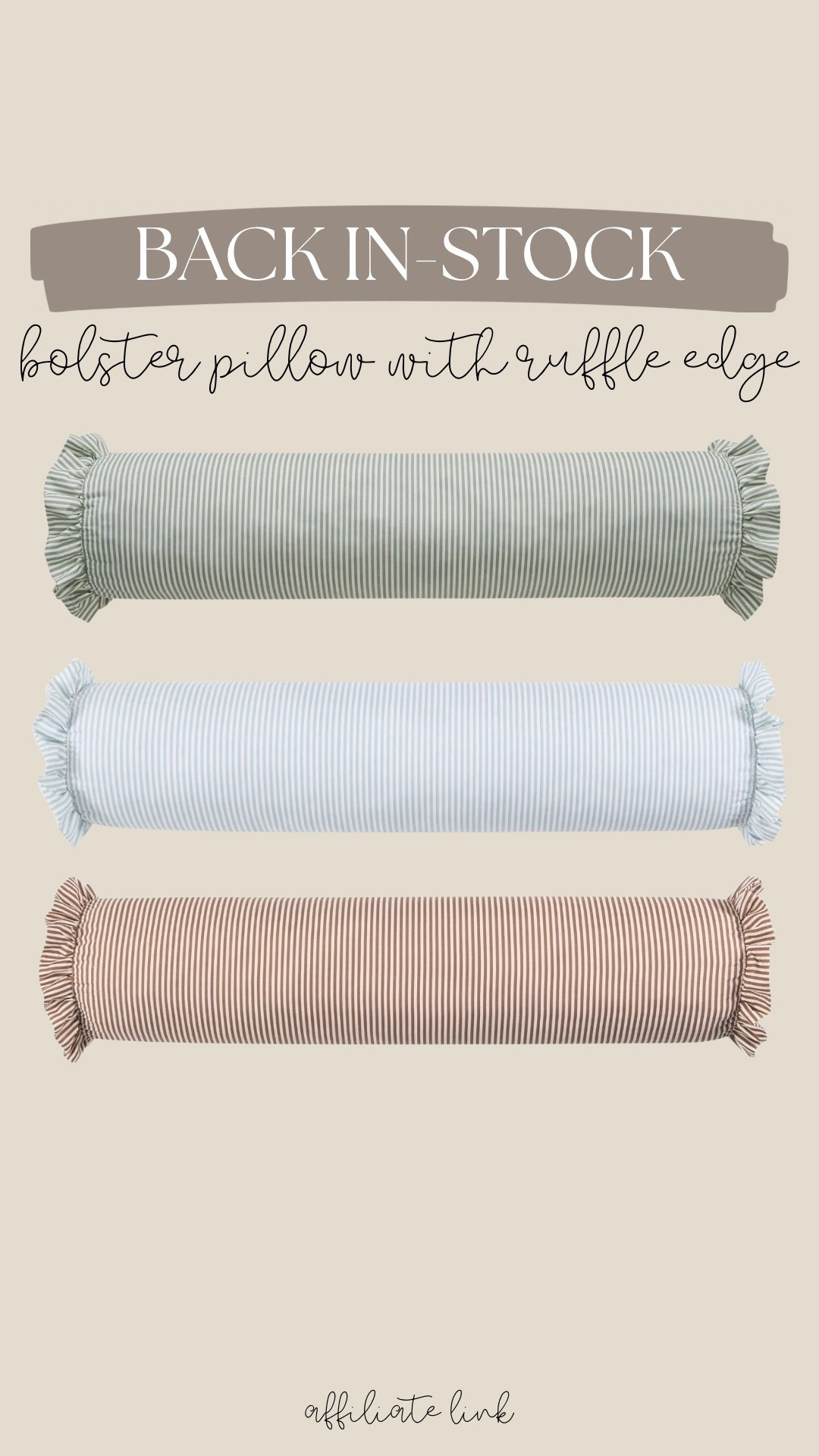 Beautiful bolster pillow with ruffle edge is restocked now! Just ordered the blue stripe one but I love all three colors so much! 😍🫶🏼

Walmart find, restock alert 

#LTKdayinmylife #LTKgrwm #LTKHome