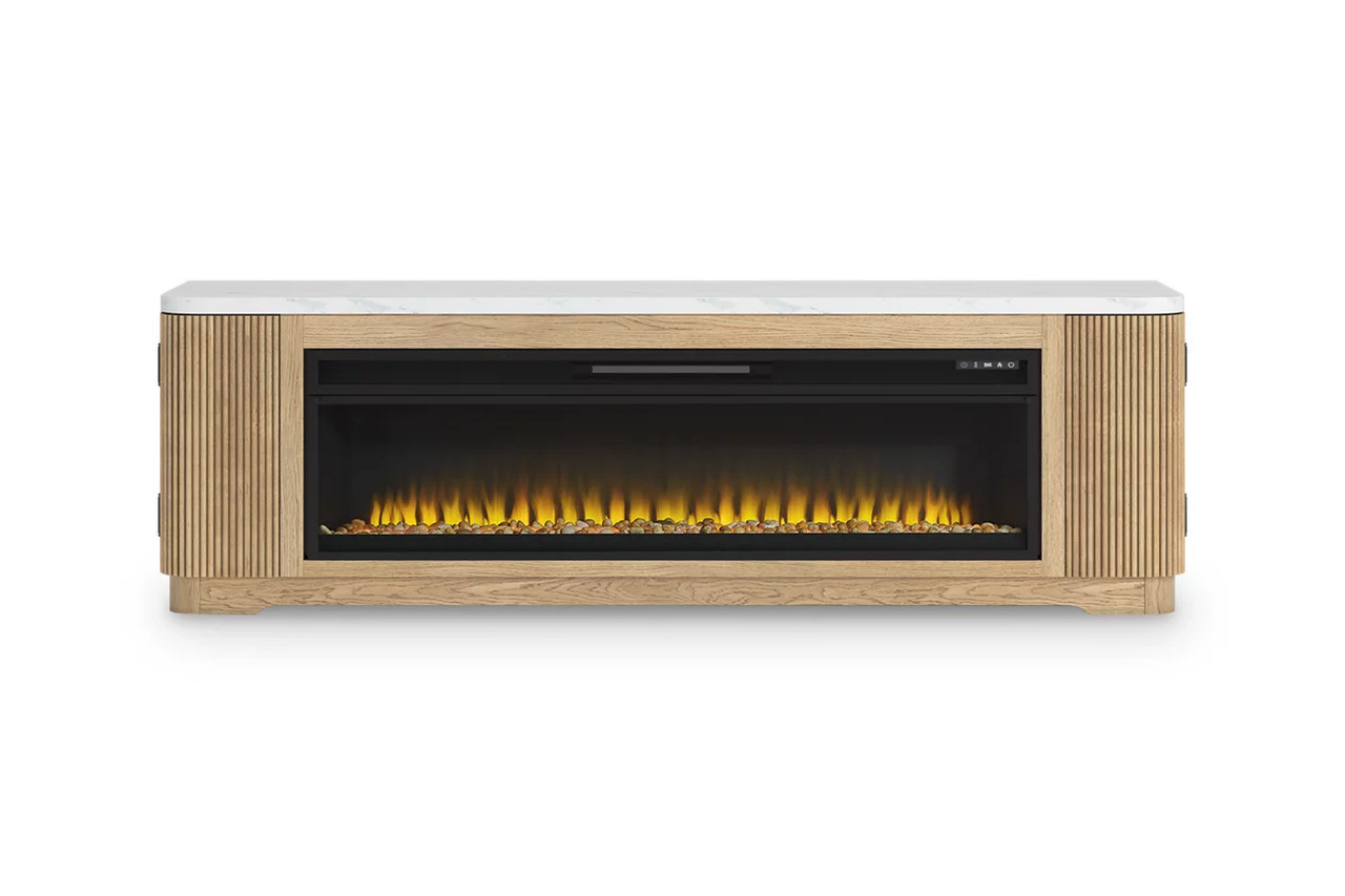 Camdill 80 Inch TV Stand with Electric Fireplace In Light Brown | 1stopbedrooms