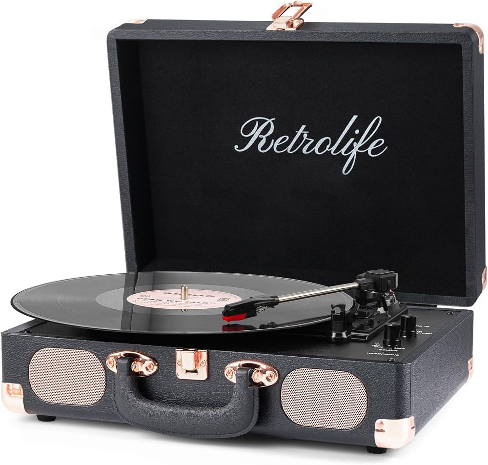 Record Player Bluetooth Portable Suitcase Vinyl Player with Built-in Speakers Retro Style Record ... | Amazon (US)