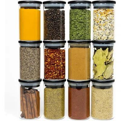 12 Black Bamboo Spice Jars - 8.5oz Large Glass Jars with Black Bamboo Lids - Seasoning Jars | Wayfair North America