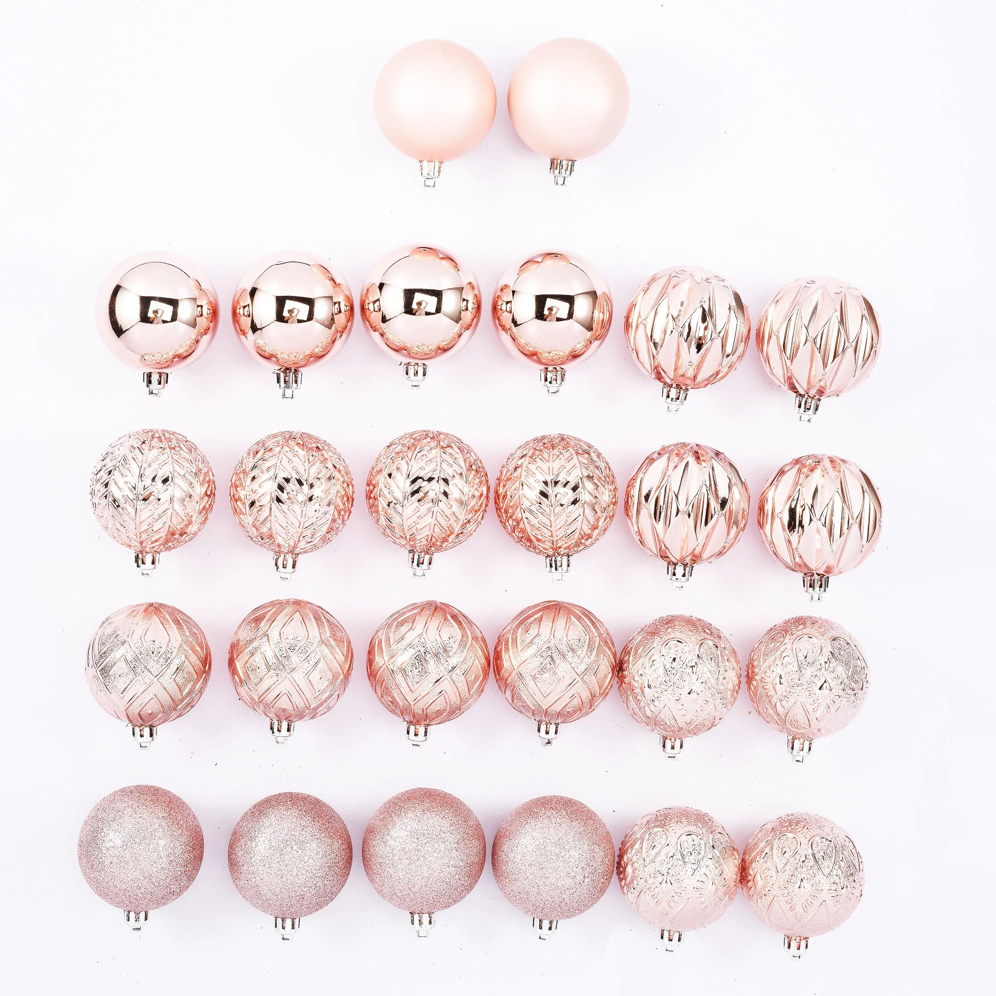 Holiday Time 60 mm Multi-textured Christmas Shatterproof Ornaments, Light Blush, 26 Count | Walmart (US)