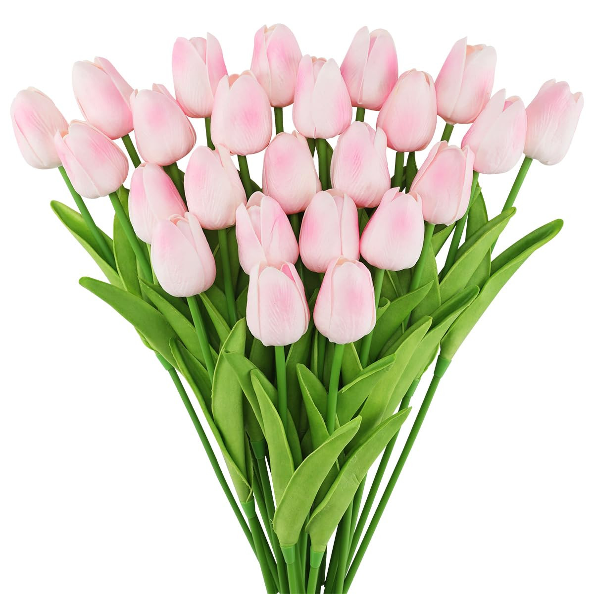 24pcs Fake Tulips Artificial Flowers with Stems Latex Real Touch Faux Tulips Arrangement Bouquet for Home Kitchen Wedding Decorations (Pink) | Amazon (US)