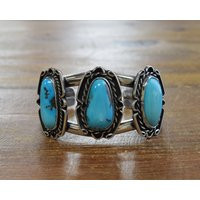 Vintage Three Stone Turquoise Sterling Silver Cuff Bracelet | Etsy (US)