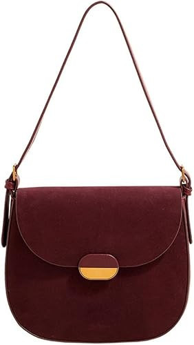 JOLILUNA Burgundy Suede Shoulder Bags For Women Brown Suede Small Trendy Wine Crossbody Bag Saddle Suede Satchel Bag (Burgundy) | Amazon (US)