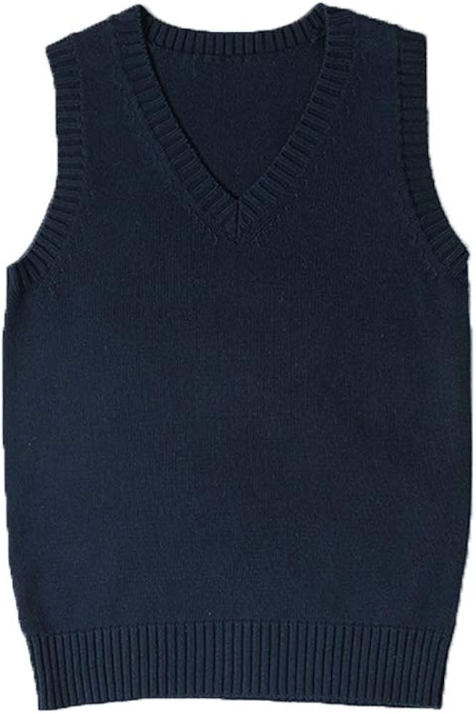 jinghuiyue Women’s V Neck Sweater Vest School Uniform Solid Color Sleeveless Knit Sweaters Pull... | Amazon (US)