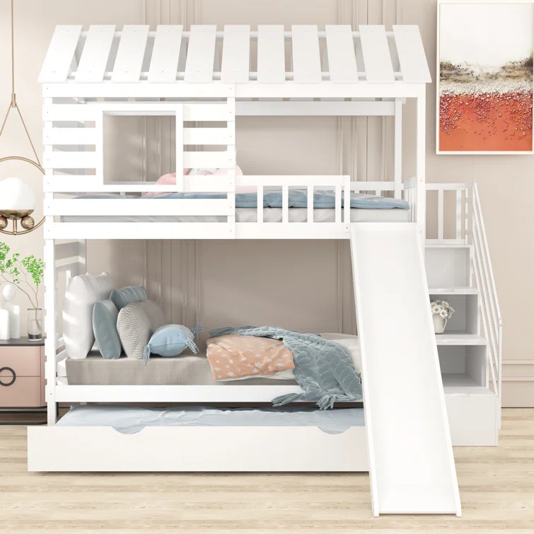 Paonia Kids Twin Over Twin Bunk Bed with Trundle with Drawers | Wayfair North America