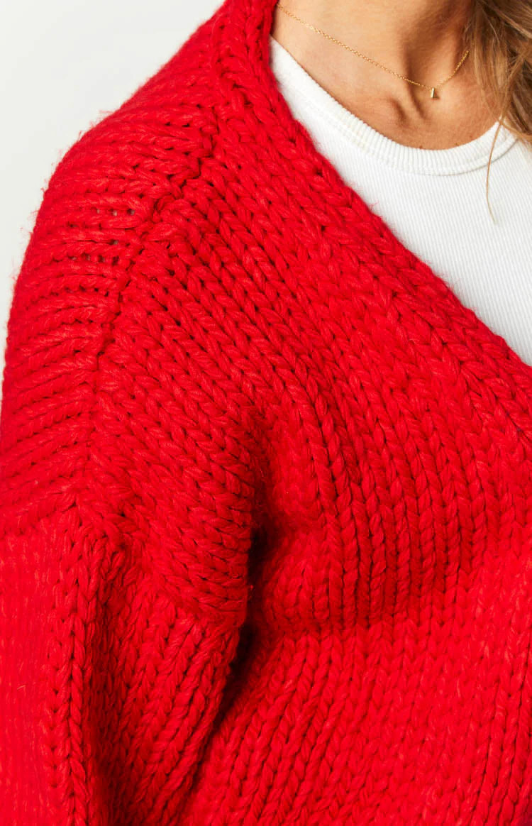 Bad Habits Red Knit Cardigan | Beginning Boutique (US)