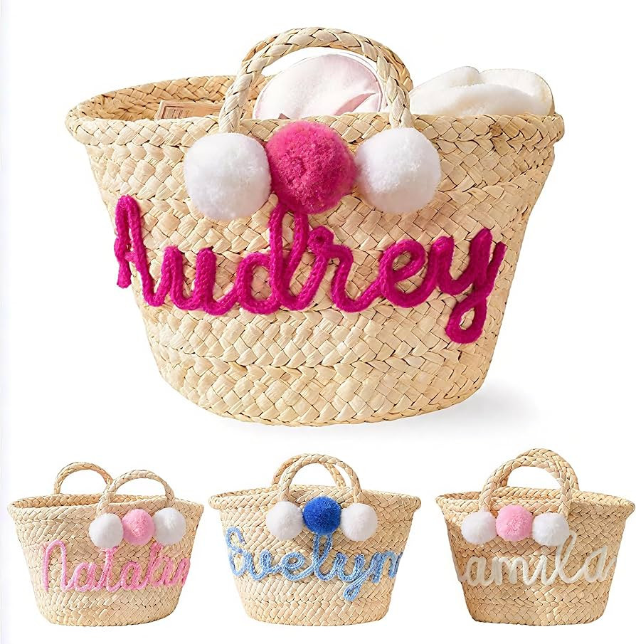 Personalized Kids Straw Beach Bag, Custom Handwoven Toys Tote Bags, Monogram Summer flower girl b... | Amazon (US)