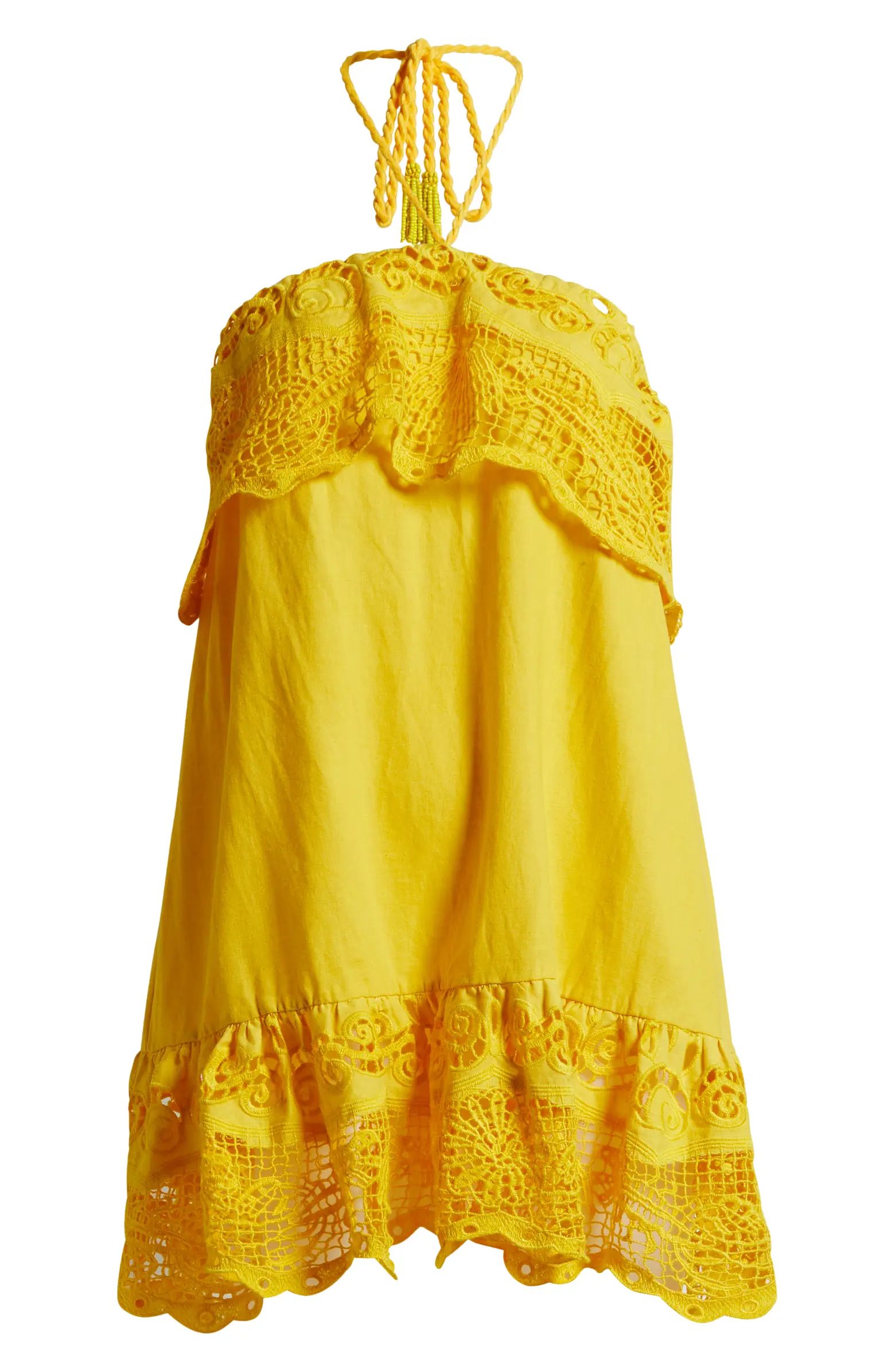 Guipure Lace Halter Linen Blend Cover-Up Minidress | Nordstrom