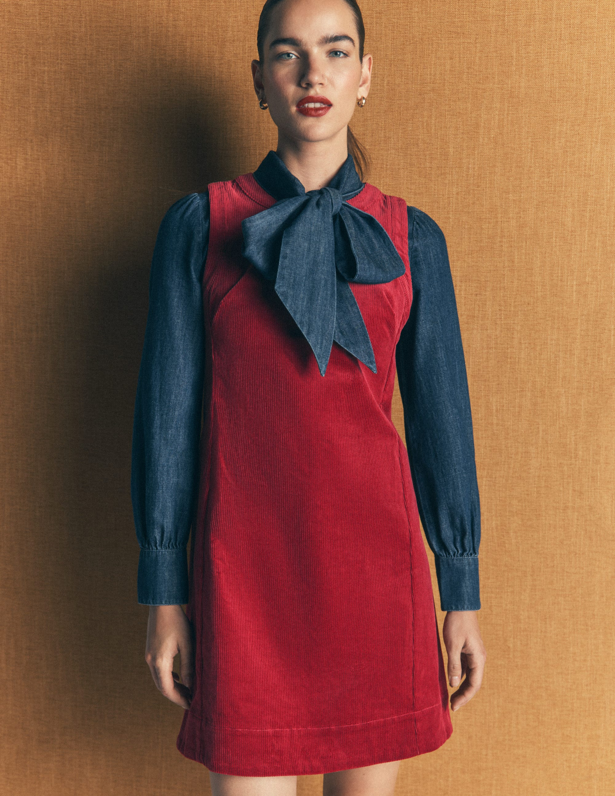 Lou Cord Shift Dress-Crimson Red | Boden (US)