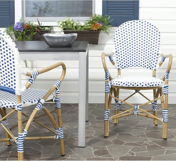 Safavieh Home Collection Hooper Blue & White Indoor-Outdoor Stacking Arm Chair | Amazon (US)