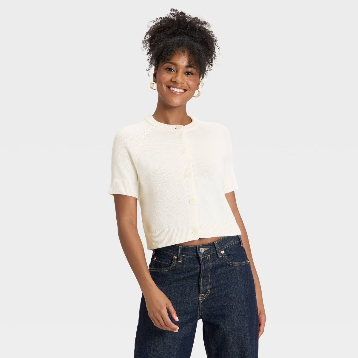 Women's Short Sleeve Cotton Cardigan Sweater - Universal Thread™ Black XS | Target