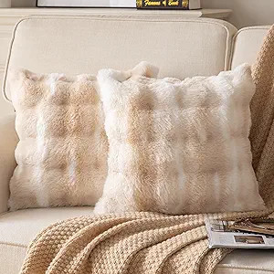 Pack of 2 Thick Plush Throw Pillow Covers Fluffy Wave Faux Fur Decorative Cushion Covers Soft Woo... | Amazon (US)