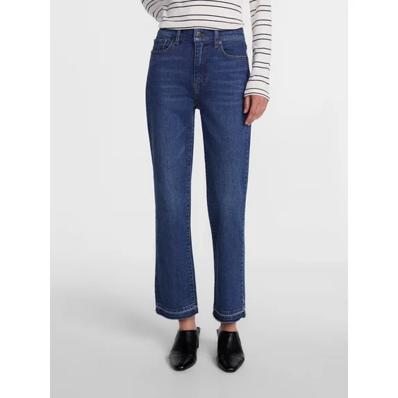 Scenario Women's and Women's Plus High Rise Straight Leg Let Down Hem Jeans, 29" Inseam, Sizes 0-... | Walmart (US)