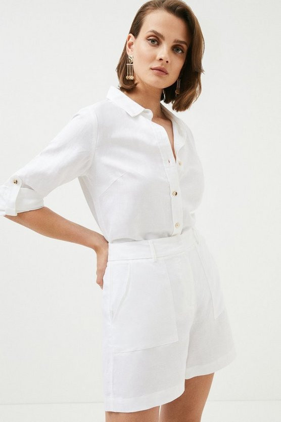 Linen Viscose Woven Shorts | Karen Millen US