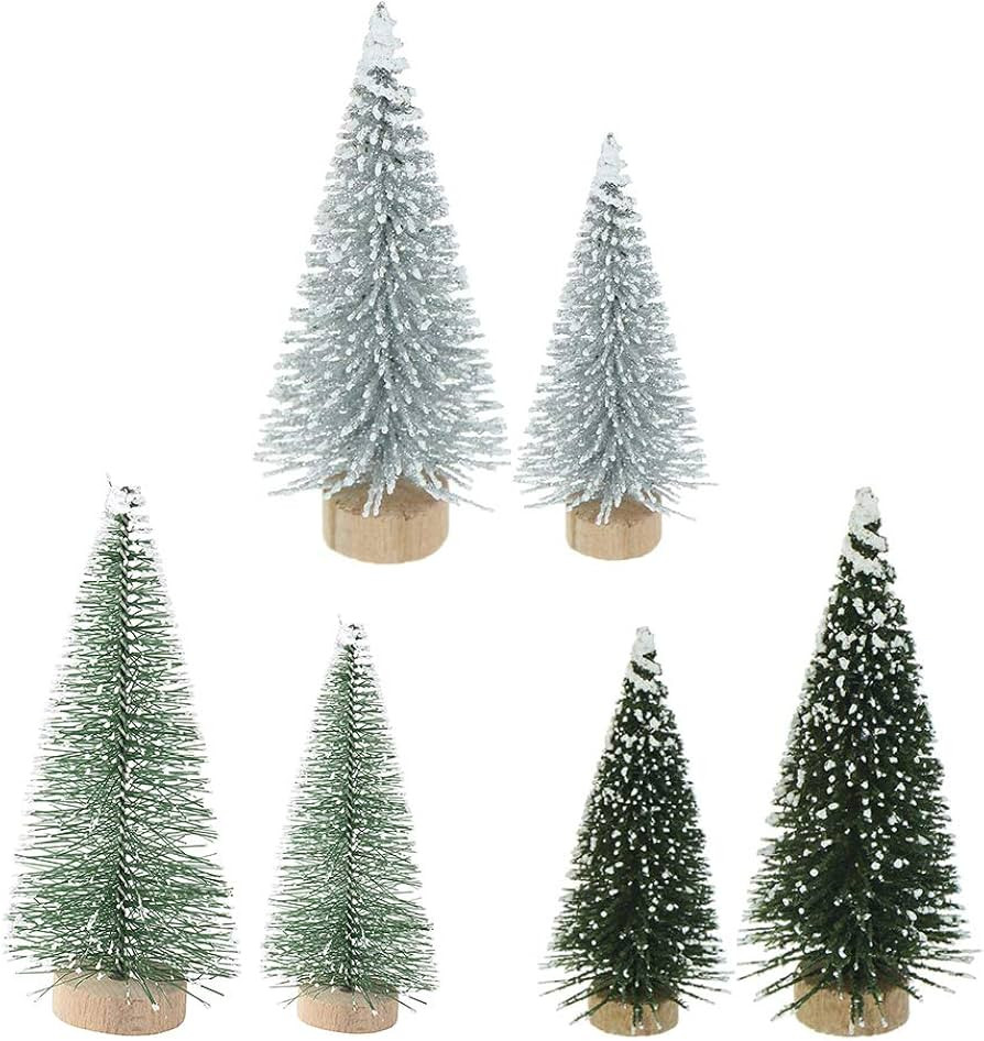 Yahpetes Miniature Christmas Tree 6 Pcs Pine Trees Sisal Trees Snow Frost Ornaments with Wooden B... | Amazon (US)